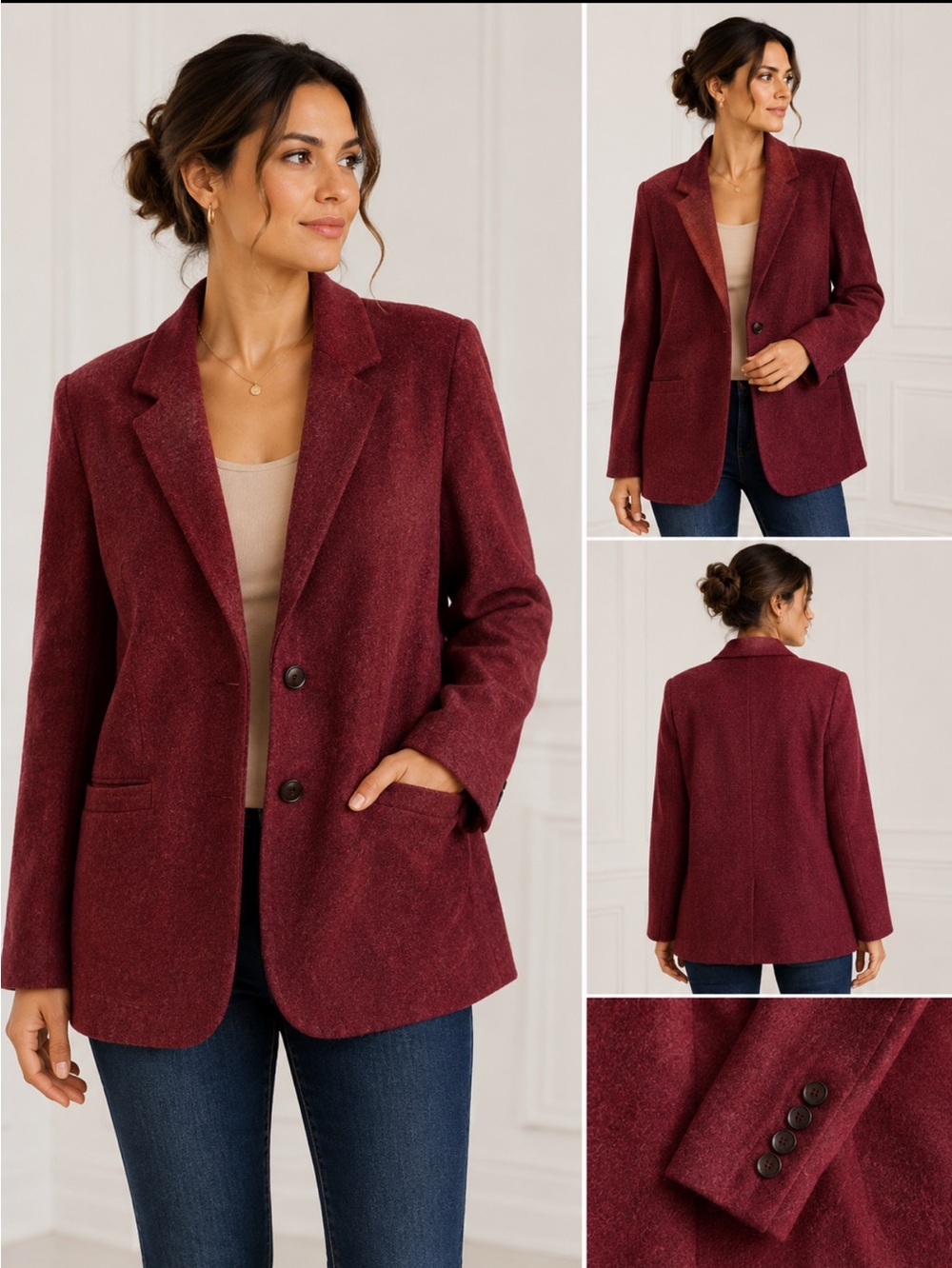 Talbots burgundy wool jacket blazer size 22w office career classic minimalist